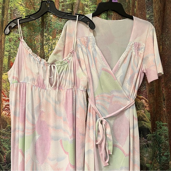Vintage 70s 1970s night slip gown and matching robe set rare medium peacock - Picture 3 of 13
